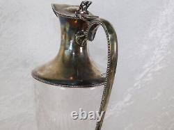 Antique William George Sissons Glass Sterling Silver Wine Carafe Claret Pitcher