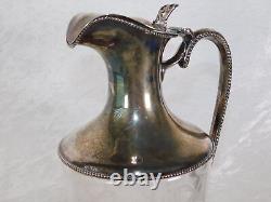 Antique William George Sissons Glass Sterling Silver Wine Carafe Claret Pitcher
