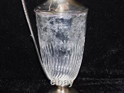 Antique William George Sissons Glass Sterling Silver Wine Carafe Claret Pitcher
