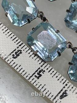 Antique art deco Sterling Silver 925 Prong Glass aquamarine necklace 15