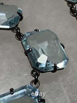 Antique art deco Sterling Silver 925 Prong Glass aquamarine necklace 15