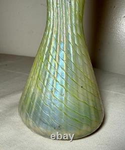Antique hand blown Bohemian Kralik glass sterling silver mounted iridescent vase