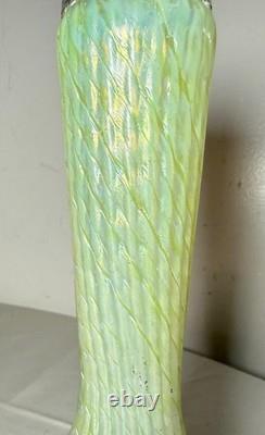 Antique hand blown Bohemian Kralik glass sterling silver mounted iridescent vase