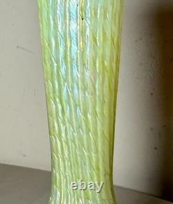Antique hand blown Bohemian Kralik glass sterling silver mounted iridescent vase