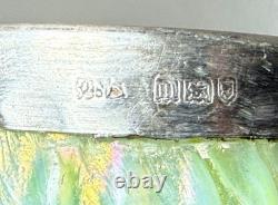 Antique hand blown Bohemian Kralik glass sterling silver mounted iridescent vase