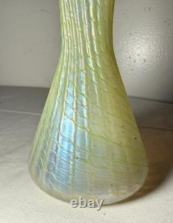 Antique hand blown Bohemian Kralik glass sterling silver mounted iridescent vase