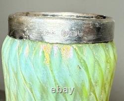 Antique hand blown Bohemian Kralik glass sterling silver mounted iridescent vase