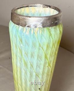 Antique hand blown Bohemian Kralik glass sterling silver mounted iridescent vase