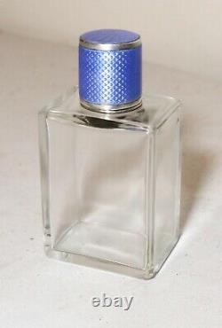 Antique handmade blue guilloche enameling sterling silver perfume scent bottle