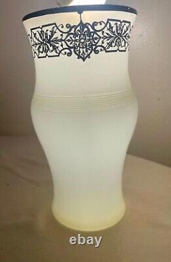 Antique ornate sterling silver overlaid opal opaline tall glass vase