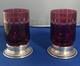 Antique Red Glass Sterling Silver Stands Small Goblets Lot Of 2