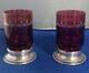 Antique Red Glass Sterling Silver Stands Small Goblets Lot Of 2