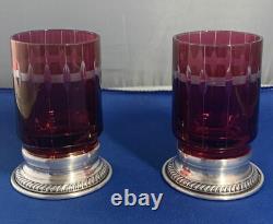 Antique red glass sterling silver stands Small goblets Lot Of 2