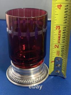 Antique red glass sterling silver stands Small goblets Lot Of 2