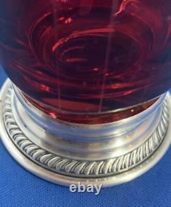 Antique red glass sterling silver stands Small goblets Lot Of 2