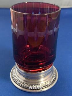 Antique red glass sterling silver stands Small goblets Lot Of 2
