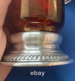 Antique red glass sterling silver stands Small goblets Lot Of 2
