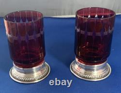 Antique red glass sterling silver stands Small goblets Lot Of 2