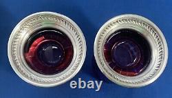 Antique red glass sterling silver stands Small goblets Lot Of 2