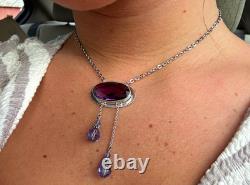 Antique sterling amethyst and lavender glass Edwardian lavaliere necklace