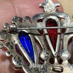 Antique sterling silver and glass Rhinestone stones crown brooch 25 Grams