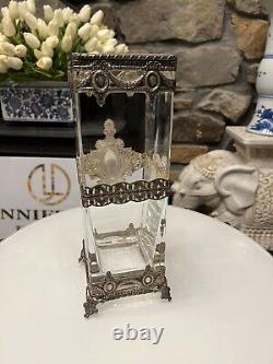 Antique sterling silver and glass repousse S monogrammed Overlay vase