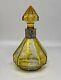 Antique Yellow Cut To Clear Glass Sterling Silver Mounted Spirits Decanter