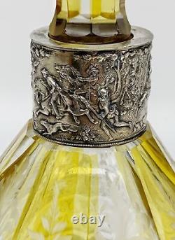 Antique yellow cut to clear glass sterling silver mounted spirits decanter