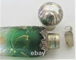 Antq Daum France Art Glass Perfume Scent Bottle Sterling Silver Gilted Ex-condt