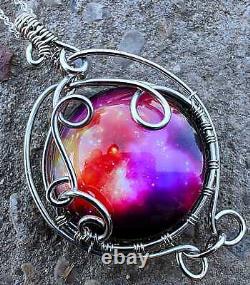 ArcAlchemistOne Sterling Silver Pink Blue Glass Cosmos Galaxy Nebula