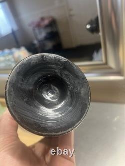 Art Deco Black Amethyst Glass Style Vase Sterling Silver Overlay Floral