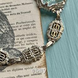 Art Deco Blue Topaz Glass Sterling Silver Bracelet