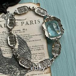 Art Deco Blue Topaz Glass Sterling Silver Bracelet