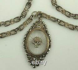 Art Deco CAMPHOR GLASS Necklace 1930s STERLING & MARCASITES 16.25 Choker FAB