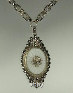 Art Deco CAMPHOR GLASS Necklace 1930s STERLING & MARCASITES 16.25 Choker FAB