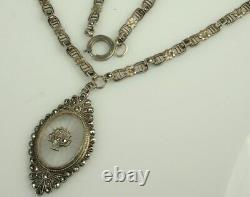 Art Deco CAMPHOR GLASS Necklace 1930s STERLING & MARCASITES 16.25 Choker FAB