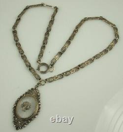 Art Deco CAMPHOR GLASS Necklace 1930s STERLING & MARCASITES 16.25 Choker FAB