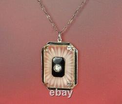 Art Deco CAMPHOR GLASS Necklace 1930s STERLING ONYX & Enamel Sunray Crystal 17