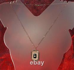 Art Deco CAMPHOR GLASS Necklace 1930s STERLING ONYX & Enamel Sunray Crystal 17