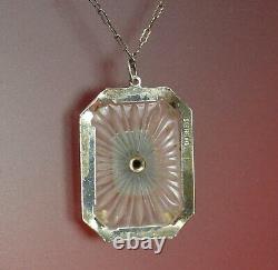 Art Deco CAMPHOR GLASS Necklace 1930s STERLING ONYX & Enamel Sunray Crystal 17