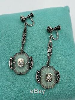 Art Deco Camphor Glass Earrings Sterling Silver Hollywood Regency C1920 Rare