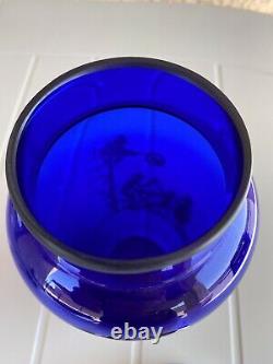 Art Deco Cobalt Blue Glass Cocktail Shaker With Sterling Silver Overlay