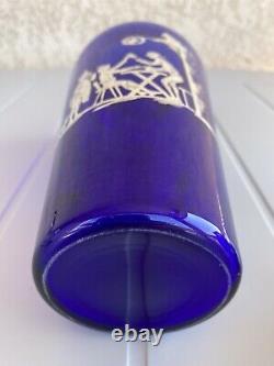 Art Deco Cobalt Blue Glass Cocktail Shaker With Sterling Silver Overlay