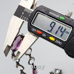 Art Deco Cut Rock Crystal & Amethyst Glass Sterling Silver Bezel Necklace 14