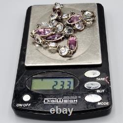 Art Deco Cut Rock Crystal & Amethyst Glass Sterling Silver Bezel Necklace 14