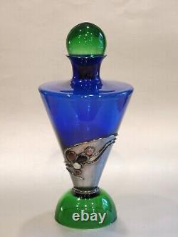 Art Deco Glass & Sterling Silver Decanter Bezel-set Stones by Domar Israel