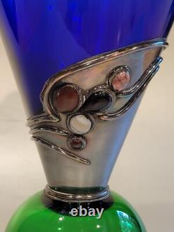 Art Deco Glass & Sterling Silver Decanter Bezel-set Stones by Domar Israel