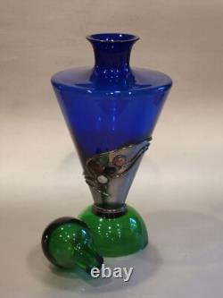 Art Deco Glass & Sterling Silver Decanter Bezel-set Stones by Domar Israel