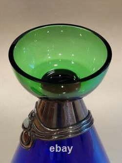 Art Deco Glass & Sterling Silver Decanter Bezel-set Stones by Domar Israel