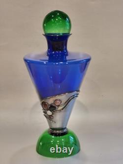 Art Deco Glass & Sterling Silver Decanter Bezel-set Stones by Domar Israel